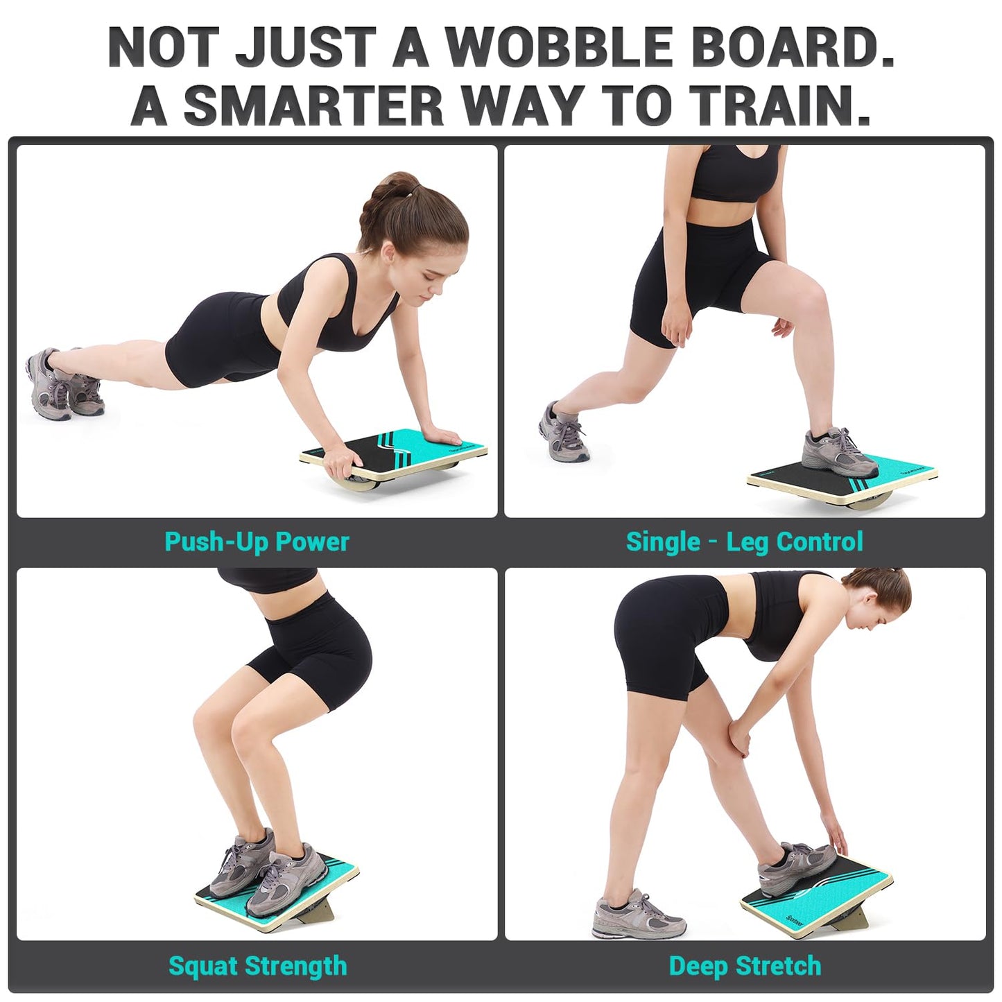 Sportneer 2-in-1 Balance Board – Adjustable Wobble & Slant Board for Core Strength, Stretching, Rehab, Standing Desk, Home Gym Workout (Turquoise)