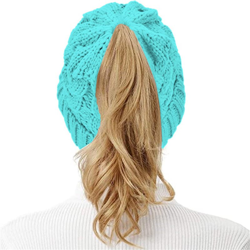 Rosoz Ponytail Beanie for Women,Winter Warm Beanie Tail Soft Stretch Cable Knit Messy High Bun Hat