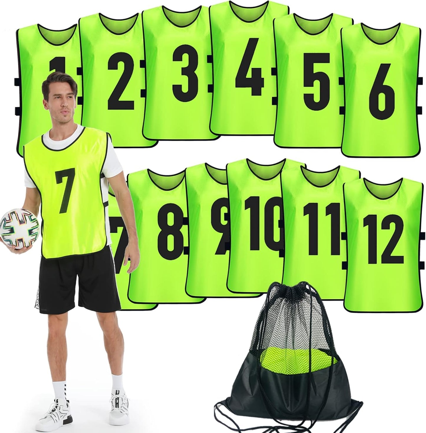 Skiennix Scrimmage Training Vests - 12 Pack Numbered Pinnies for Adult & Youth Soccer Practice