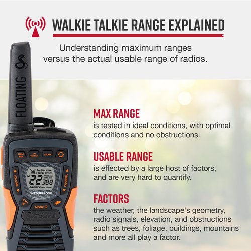 Cobra ACXT1037R FLT Floating Walkie Talkie - Waterproof, Rechargeable, Long Range up to 37-Mile Two Way Radio with NOAA Weather Alert & VOX, (1 Pack)