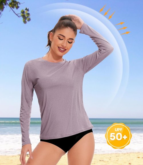 Kinglaman Women's Long Sleeve Workout Shirts - UPF 50+ UV Protection Dry Fit Tees | 6 Pack
