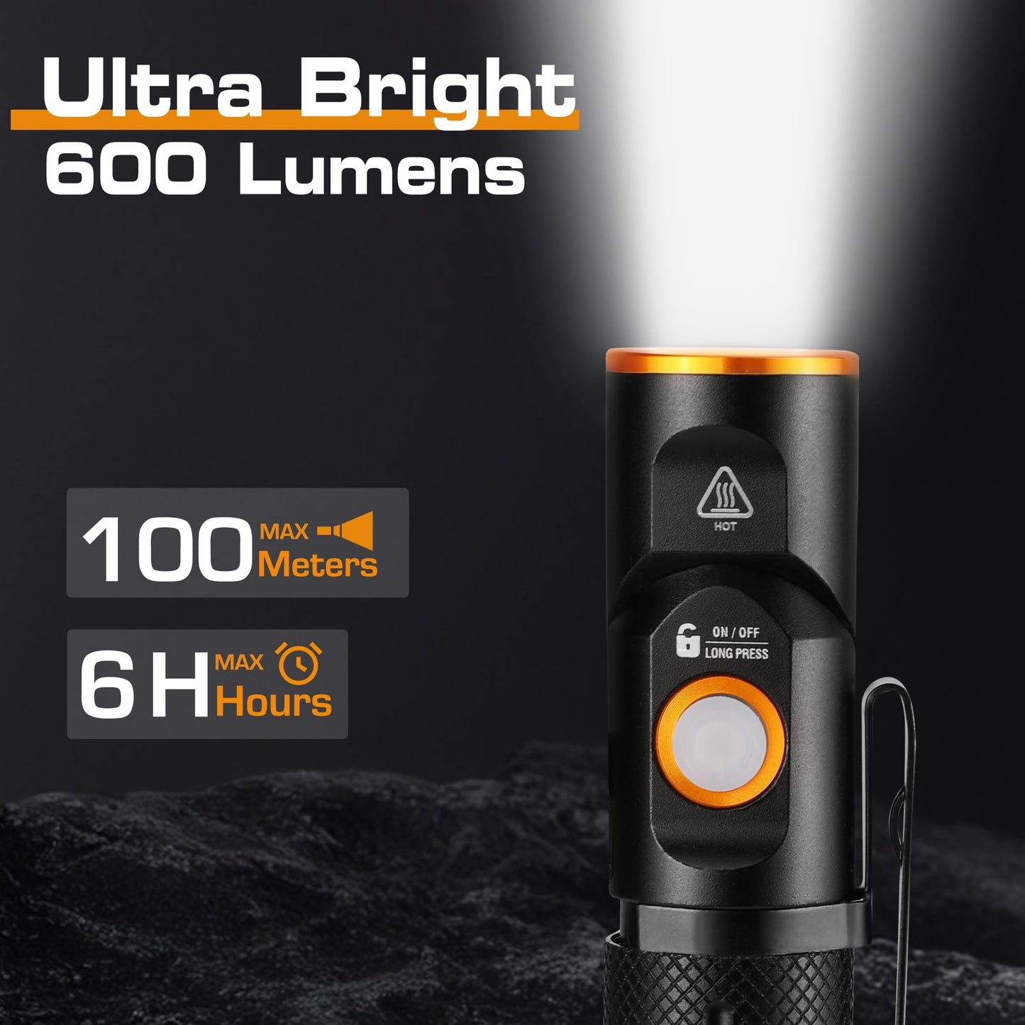 EverBrite 600 Lumens EDC Flashlight, Rechargeable Pocket Flashlight with 90° Swivel Head & Magnetic Base, Small Flashlight with Clip, 3 Modes for Work, Mechanic, Camping, Emergency, Hiking