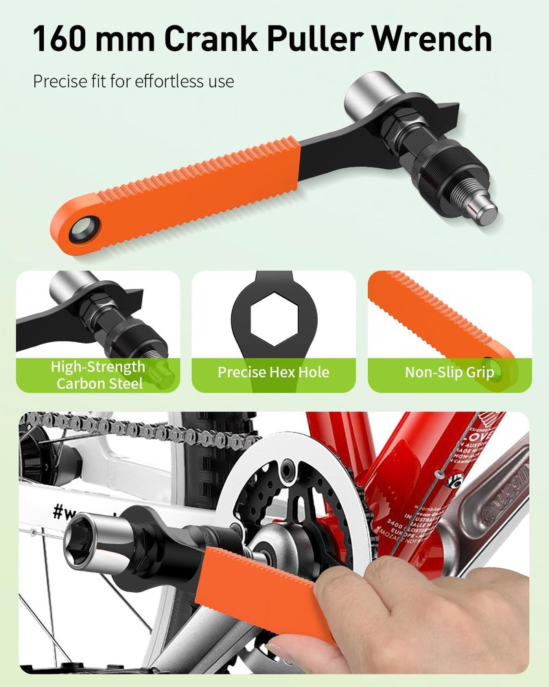 Pawfly Bicycle Crank Puller, Bike Crank Removal Tool, Bottom Bracket Tool with 8-Tooth Socket, Wrench & Top Cap, Bike Repair Kit for Square Taper Shimano & ISIS Splined Crank Arm