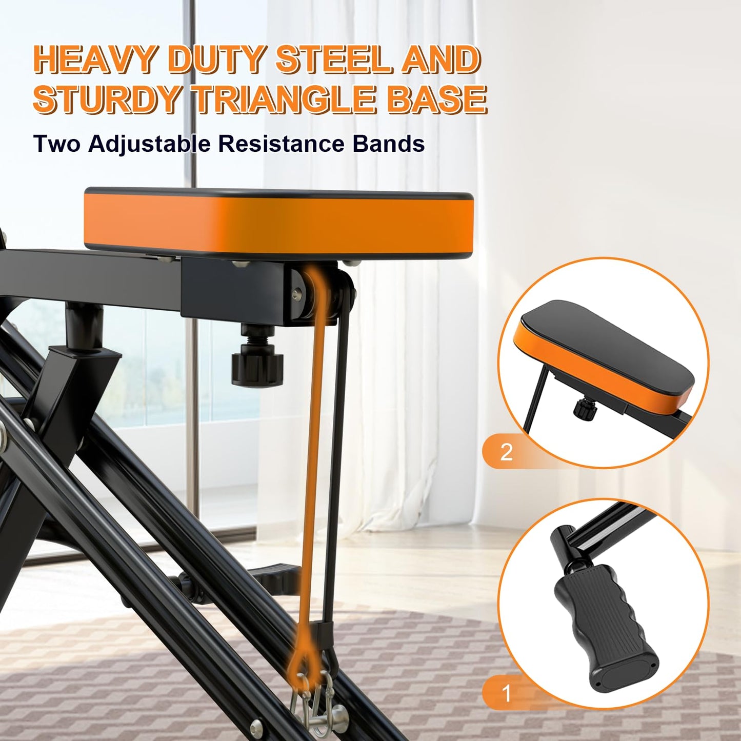 RIVANO Squat Machine, Ab Workout Equipment, 265lbs Loading Capacity Rowing Machines for Home Foldable with Adjustable Resistance Bands and Display, Exercise Trainer for Botty Butt Thighs, Grey