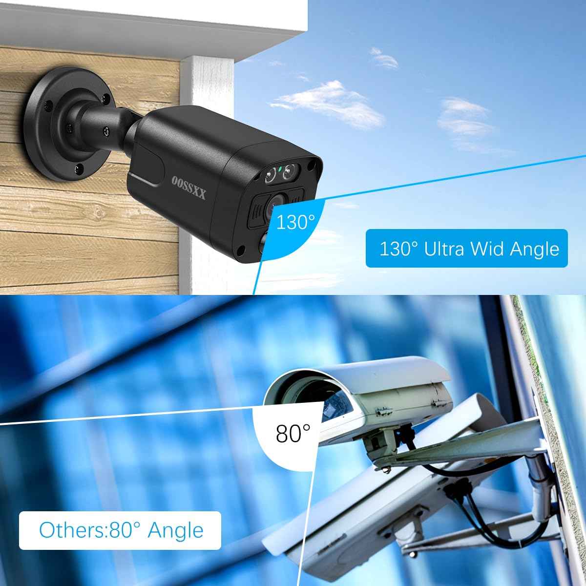 OOSSXX Black 4K IP 8MP PIR POE Extend Camera Outdoor Indoor Video Surveillance Security Waterproof Wired POE Camera