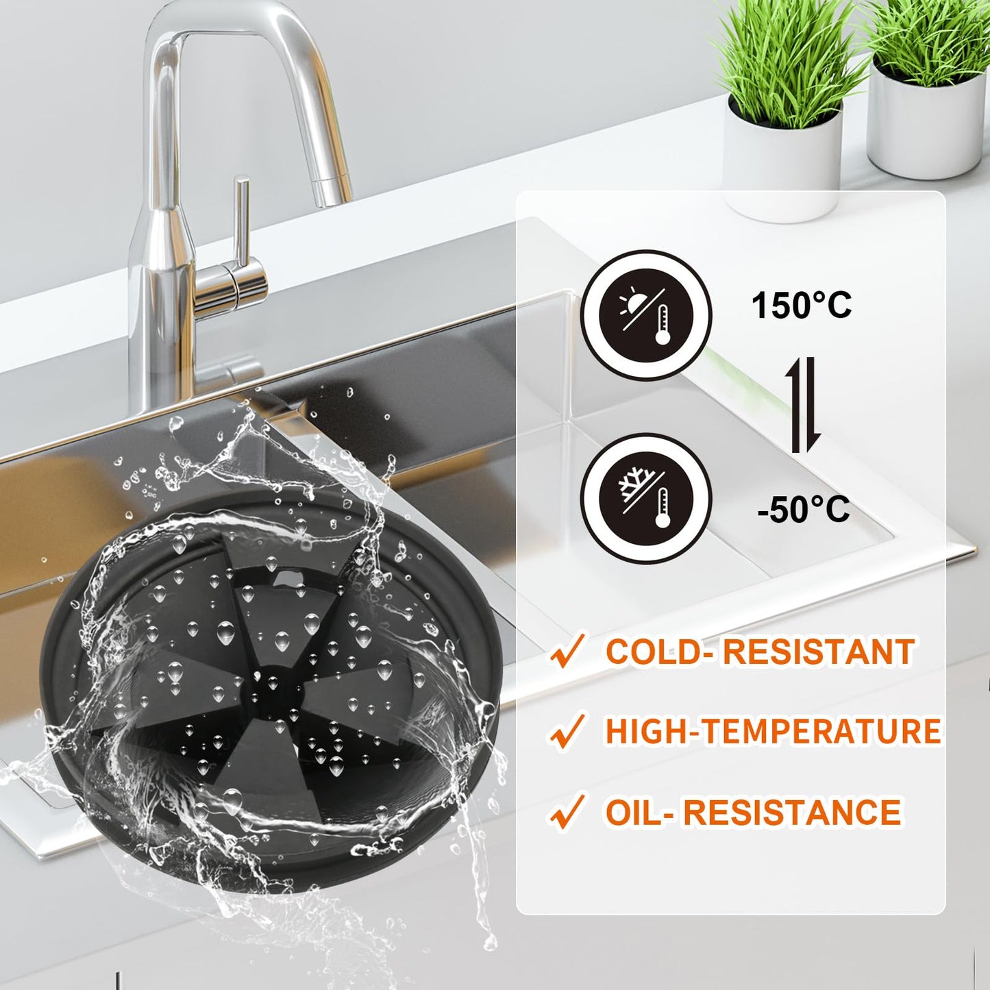 2Pcs 3 3/8" Garbage Disposal Splash Guard, Quiet Garbage Disposal Rubber Drain Insert, Sink Splash Guard QCB-AM Replacement for InSinErator Evolution Series, Removable Garbage Disposal Parts