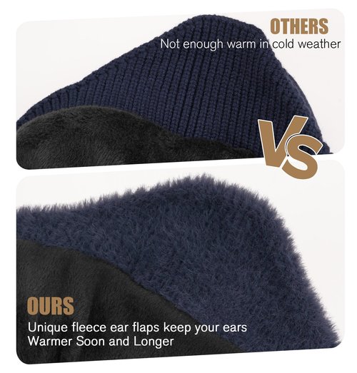 MELASA Winter Fleece Line LED Beanie with Earflap, USB Rechargeable Outdoor Warm Hats with The Light Gifts for Men Black