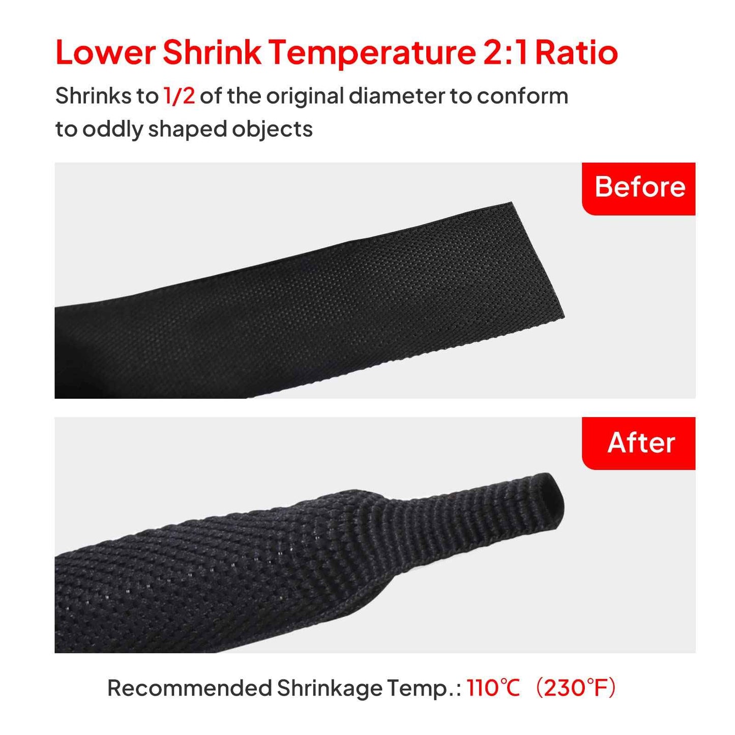 Sonoreboom 2 in 1 Heat Shrink Braided Sleeving Fabric Tubing-Ideal fit Irregular Shape Hose/Cable/Wire (3/8"(10mm), 22FT)