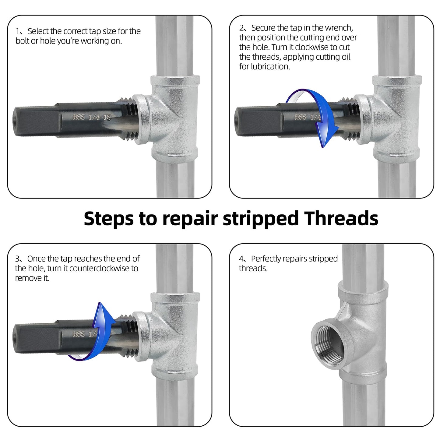 RURITKIT 1/4-18 NPT Pipe Tap and 7/16" drill Set, Carbon Steel Hand Threading Plumbing Tap Set for Plumbers Mechanics DIY Thread cutting tools