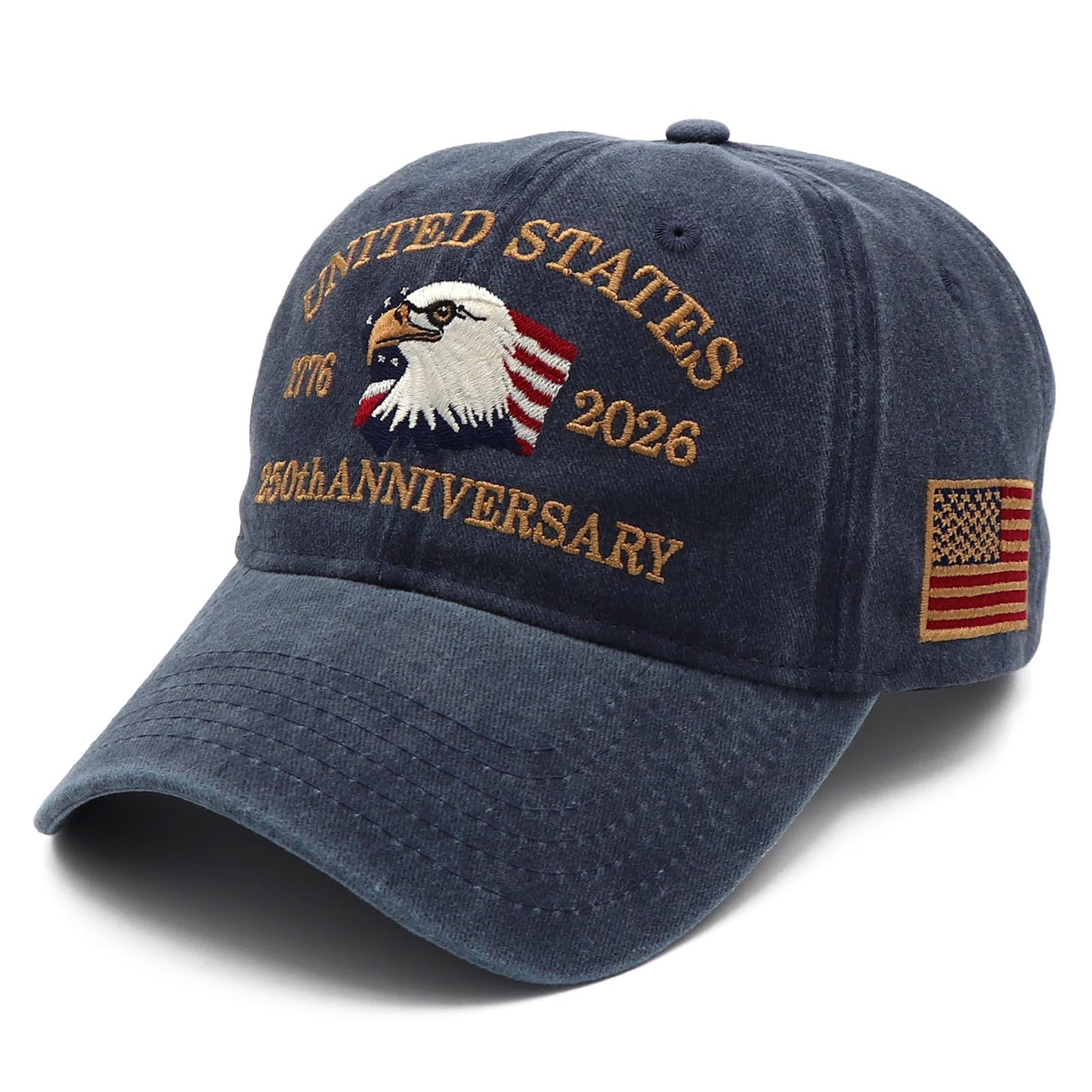 250th Anniversary USA Hat United States 250 Year American Anniversary Hat Patriotic Eagle Embroidery Adjustable Baseball Cap Navy Blue