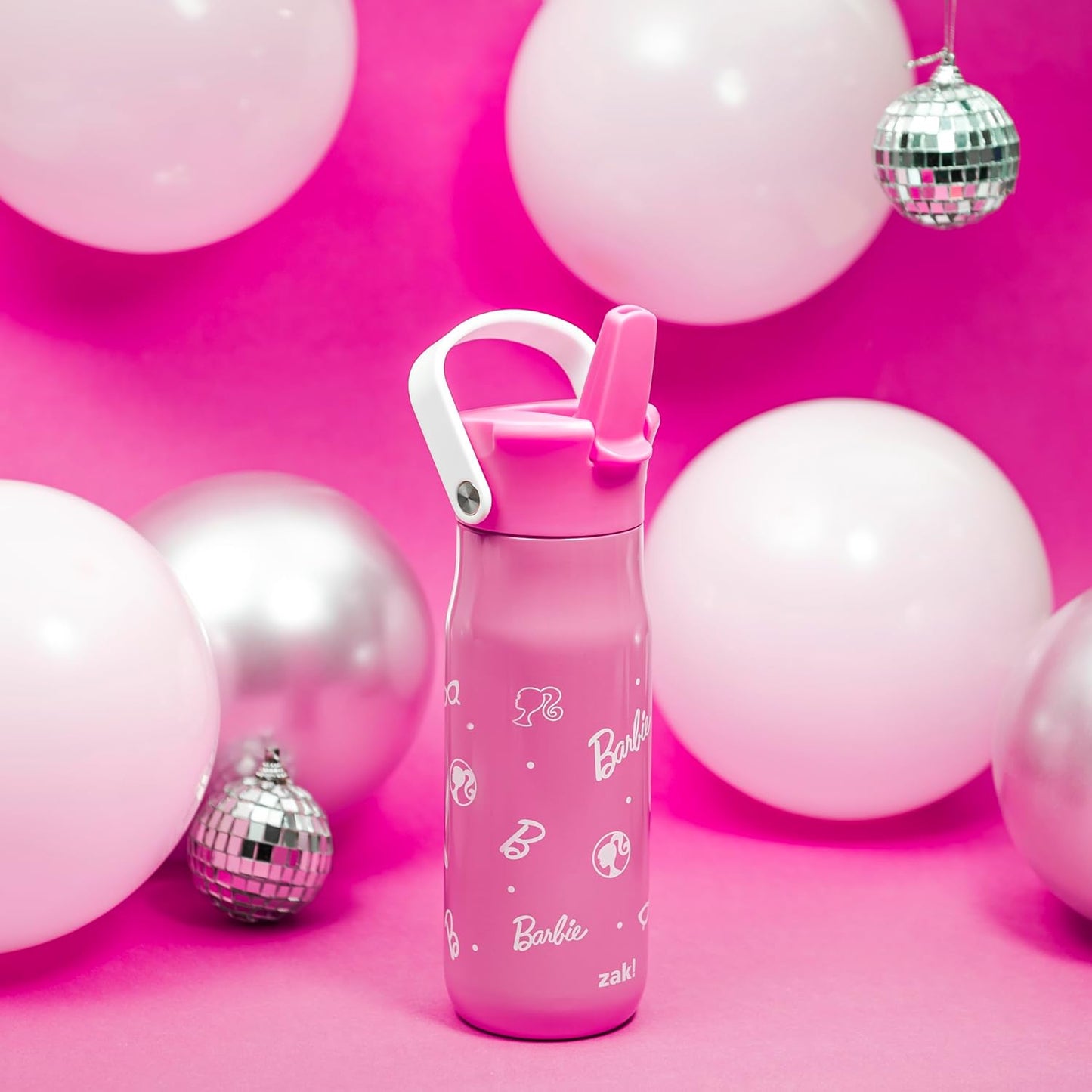 Zak Designs Barbie Water Bottle - 20oz Stainless Steel, Leak-Proof & Insulated with Straw Lid (Pink)