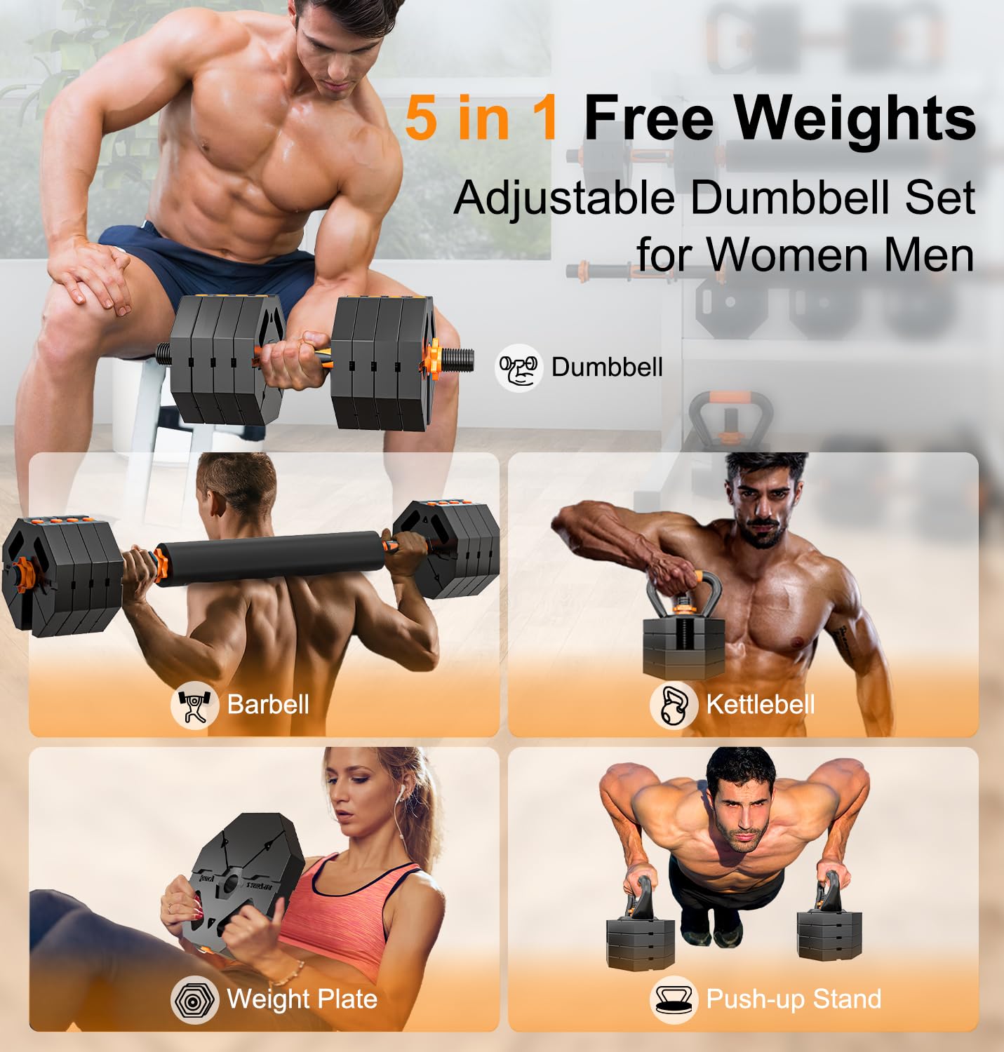 20LBS Dumbbell Set, Adjustable Dumbbells Set Free Weights for Home Gym with Upgraded Weight Plates Used as Barbell-Kettlebells-Weightlift-Push Up Stand,Fitness Exercises Equipment for Women Men