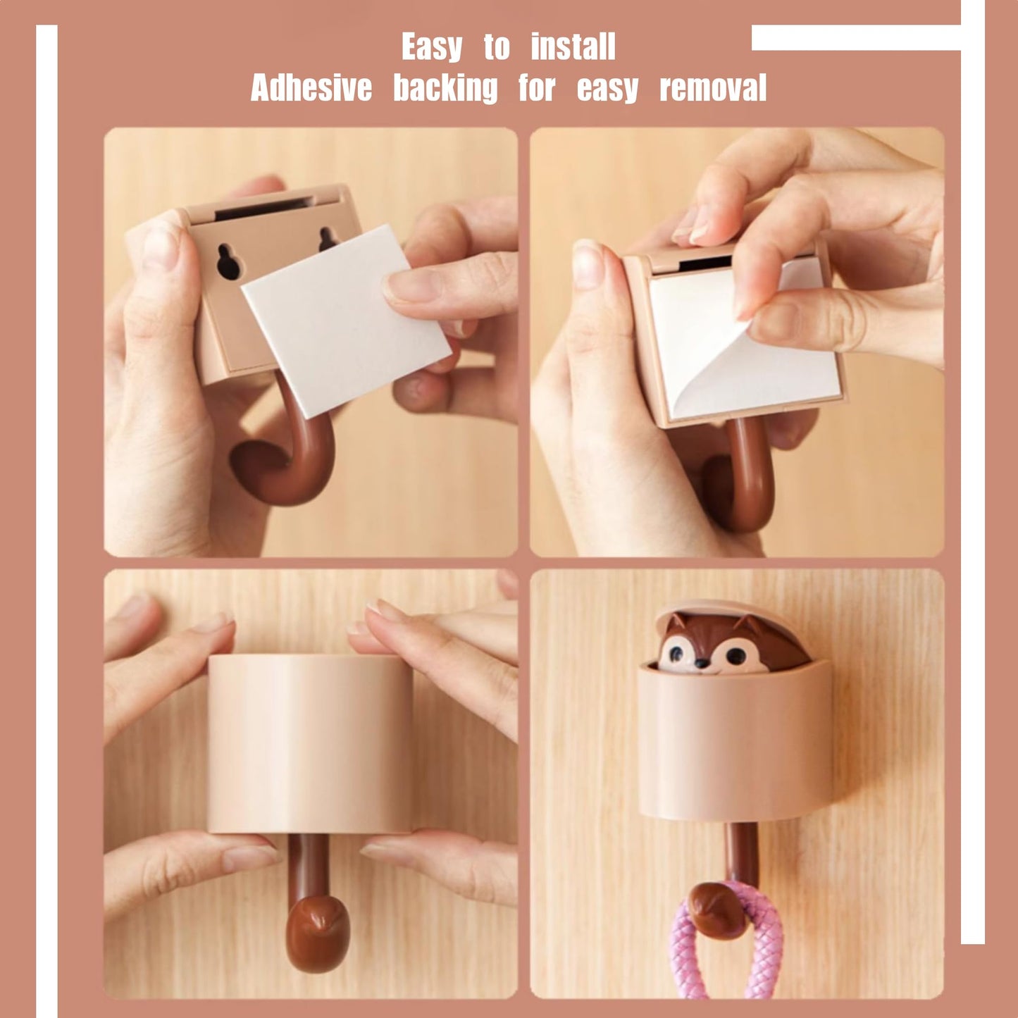 GCFTIFF 2 Pcs Creative Squirrel Cute Pet Key Holder Wall Mount, Command Hooks,siding Hooks,Hook for Coat, Scarf, Hat, Towel, Bag, Utility Hook for Wall Hanging Decorations, Small Keychain Hook