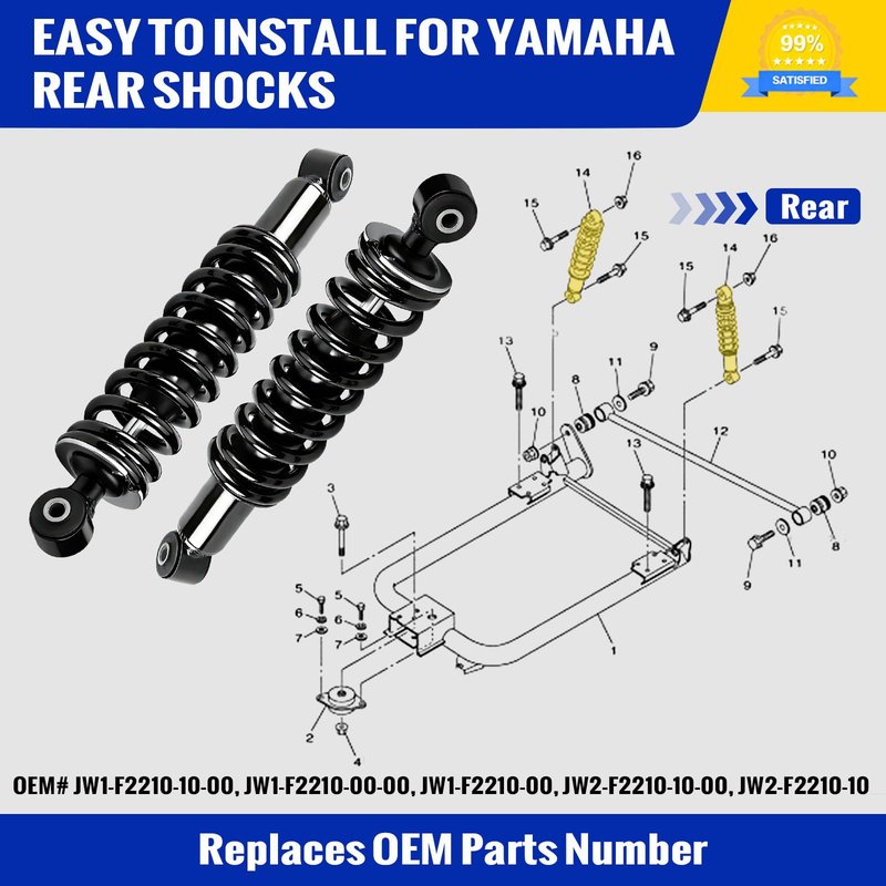 Roykaw Golf Cart Rear Shock Absorbers Assembly Kit Compatible with Yamaha G29/Drive Gas & Electric Models, Heavy Duty Shocks,Replaces #JW1-F2210-10-00, JW1-F2210-00-00, JW2-F2210-10-00, JW2-F2210-10