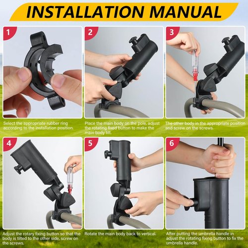 BangBoom Golf Push Cart Umbrella Holder, Adjustable Golf Trolley Umbrella Clamp Stand, Universal Umbrella Attachment for Chair Stroller Wheelchair Fishing Bike Beach (Black)