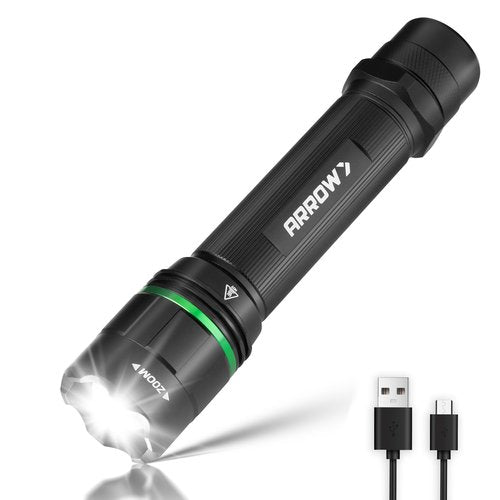 Arrow Rechargeable Flashlights 2000 Lumens, Bright LED Flashlight with High/Medium/Low/Strobe Modes, Zoomable Flash Light with 4600mAh Battery, USB-C Charging for Repair, Outdoors & Emergency
