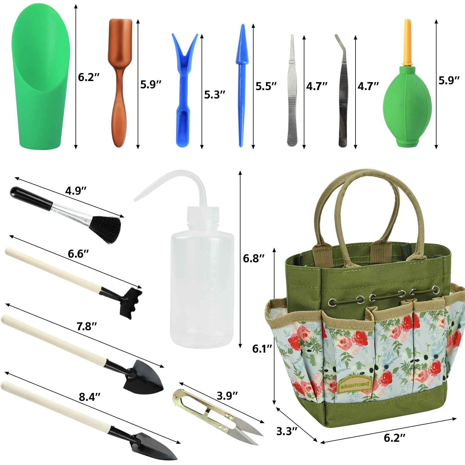 Permade Succulent Tools Kit with Organizer Bag- 13Pcs Indoor Gardening Tools |Mini Succulent Hand Tools with Tote, Succulent Transplanting Supplies, Present for Gardeners Plant Care (Rose)