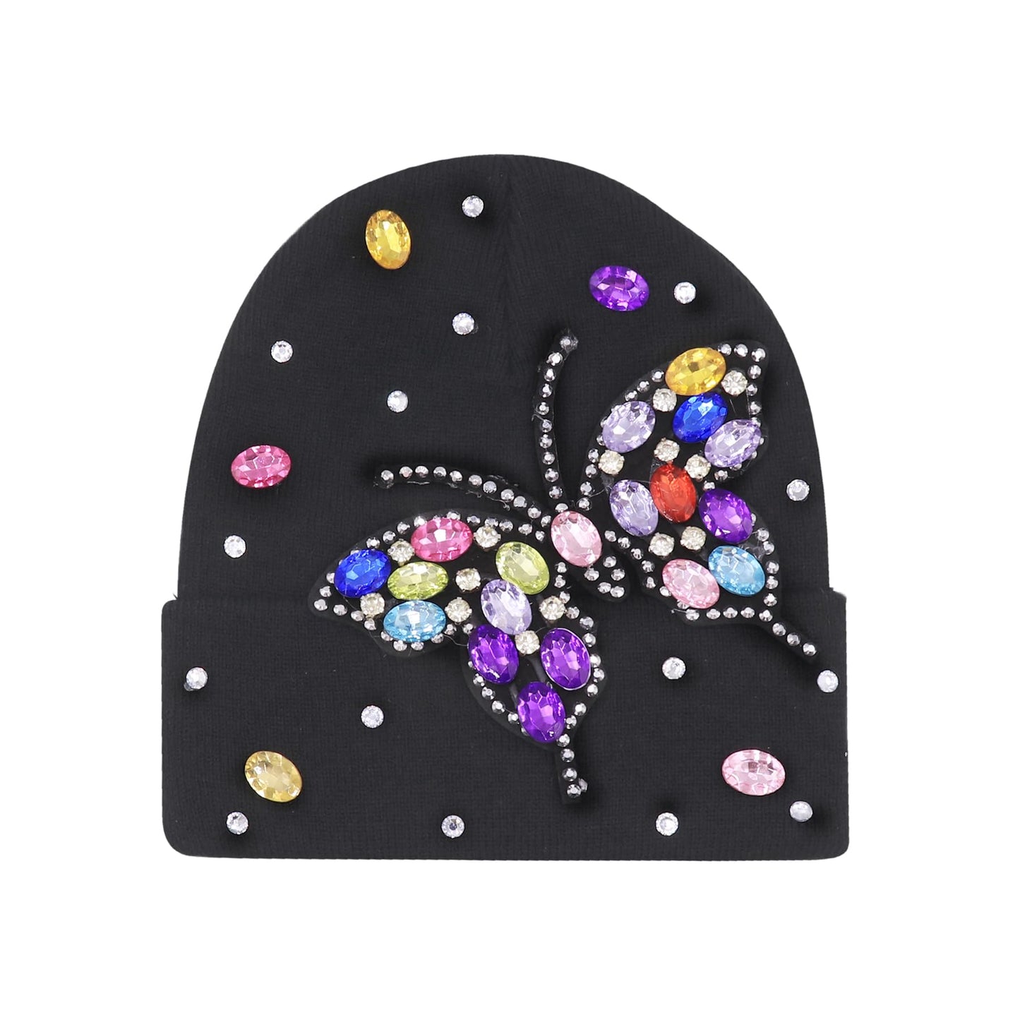 Eilova Orityle Shiny Bling Rhinestone Beanie Cap for Women Y2K Skull Beanies Winter Knit Snow Soft Hat Stretchy Ski Hats