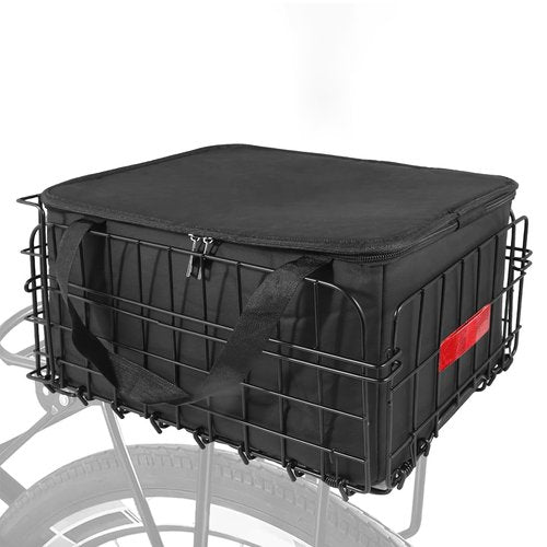 Folding Rear Bike Basket Steel Baskets Quickly Release Rack Cargo Basket with Reflective for Most Mounted Black (Black (Liner))