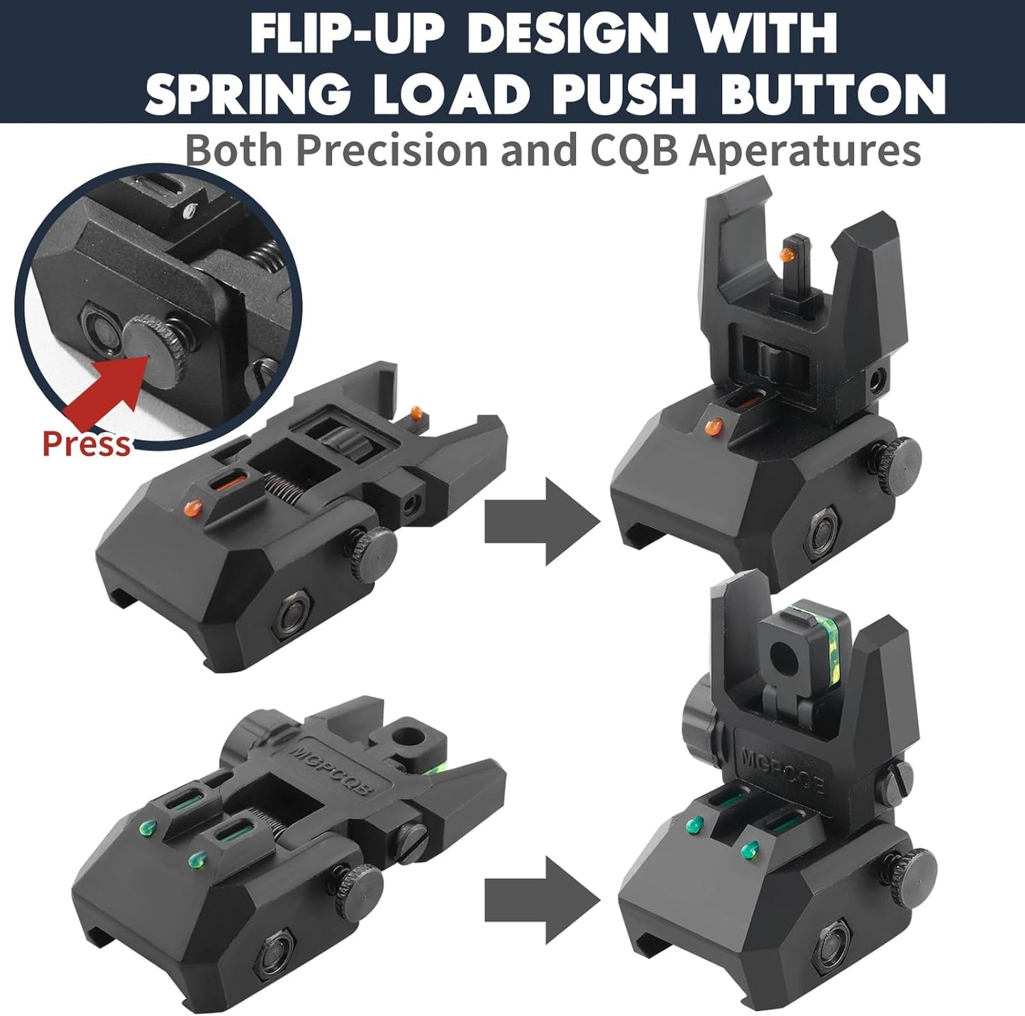 ZBULAR Fiber Optic Sights - Tool-Free Adjustable Flip Up Front & Rear Backup Sights | Green & Red Dots