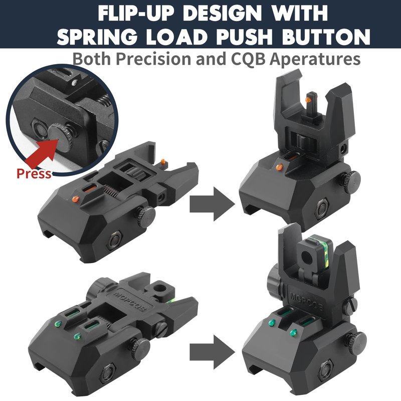 ZBULAR Fiber Optic Sights, Flip Up Front and Rear Backup Sights with Green Red Fiber Optics Dots, Tool-Free Adjustable Front Sight Rapid Transition
