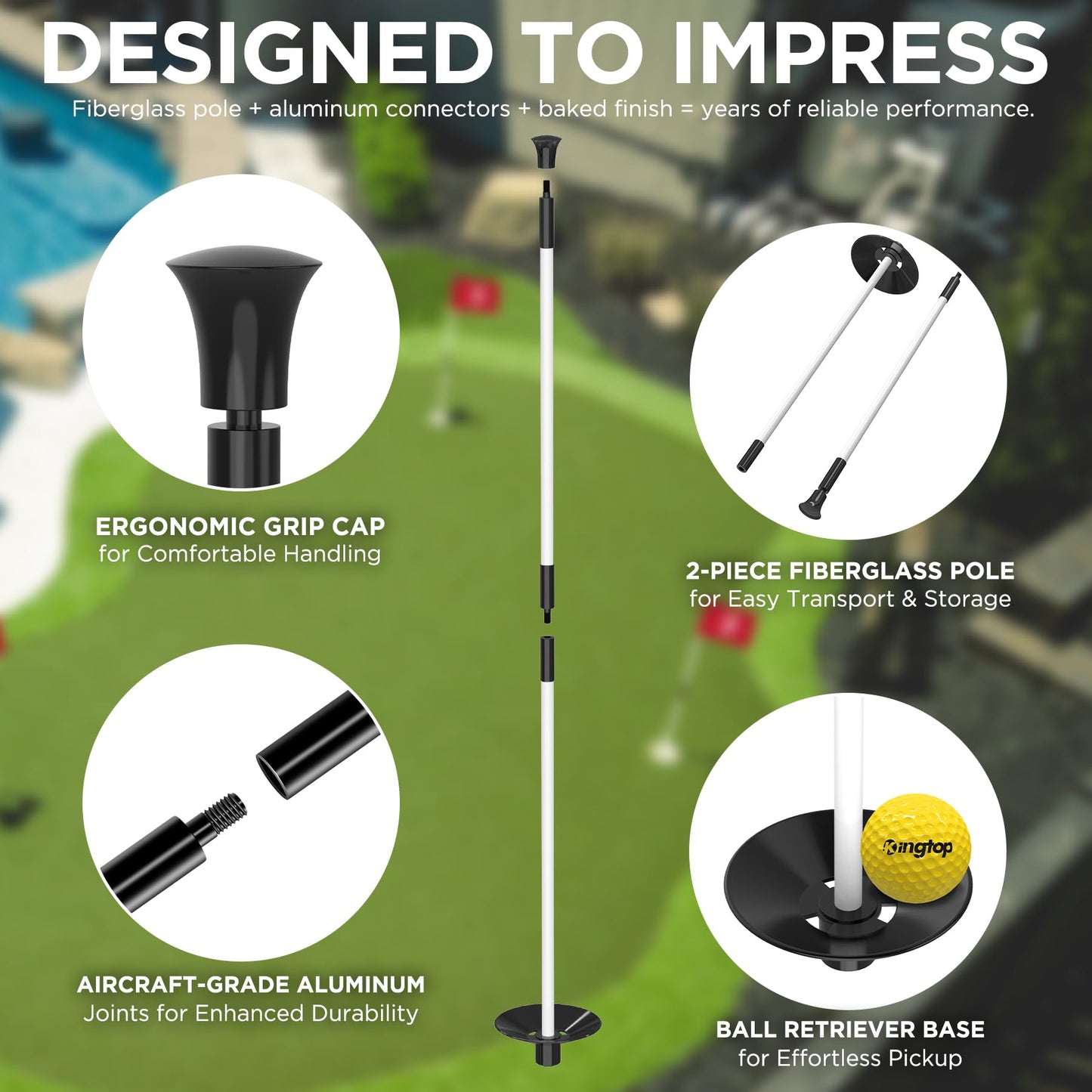 KINGTOP American Golf Flagstick Mini, Double-Side USA Golf Flag, Practice Putting Green Flags for Yard, Chipping Golf Pin Flag Hole Cup Kit, Portable 2-Section Design All 3 Feet, Gift Idea, 4-Pack