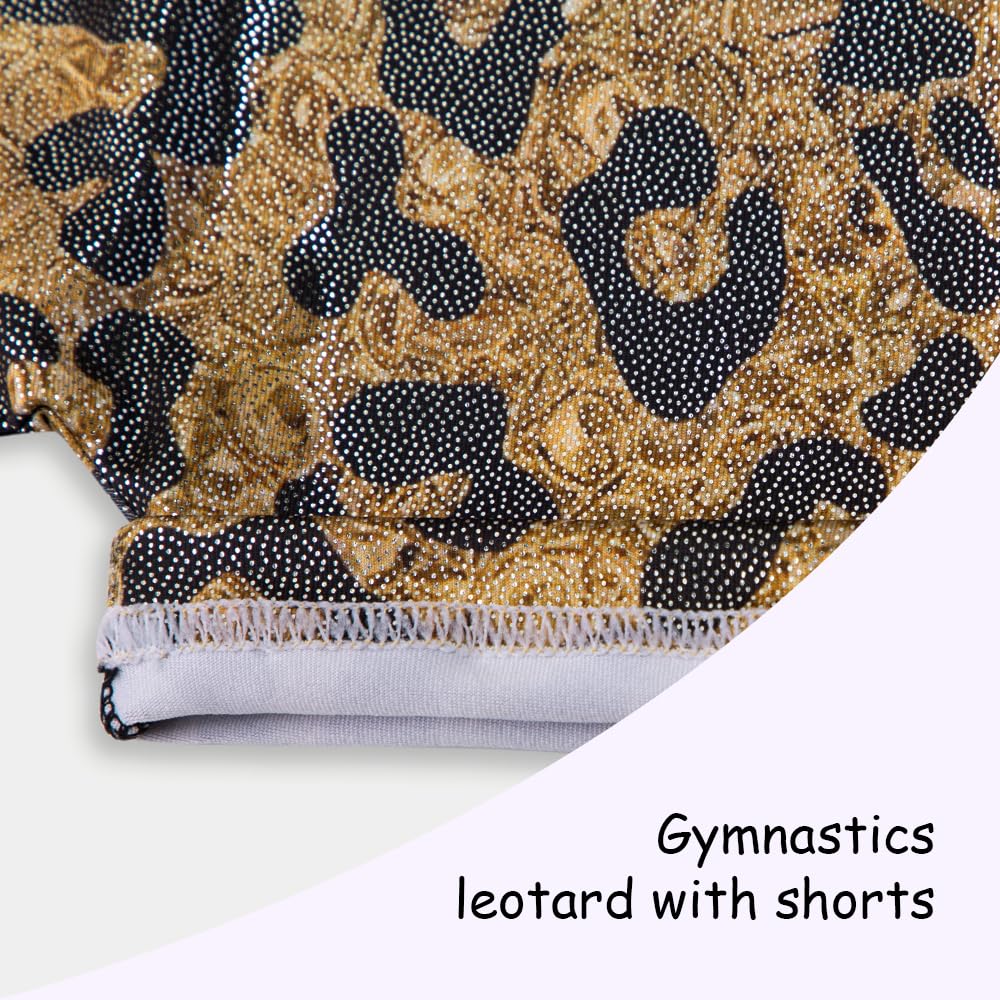 Gymnastics Leotards for Girls Toddler Ballet Dance Tumbling Outfits 3t 4t Kids Sleeveless Gymnastic Biketard with Shorts Sparkly Dancwear Unitards Clothes Bodysuit (Gold Leopard, 3-4T)