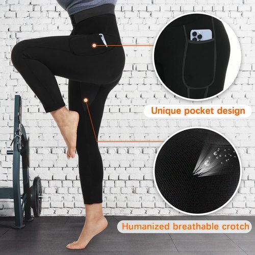 LMCOB Sauna Pants for Women Weight Loss Sauna Sweat Leggings for Women High Waist Workout Sauna Suits Pant with Pocket(LYBH7006-01-XXXL)