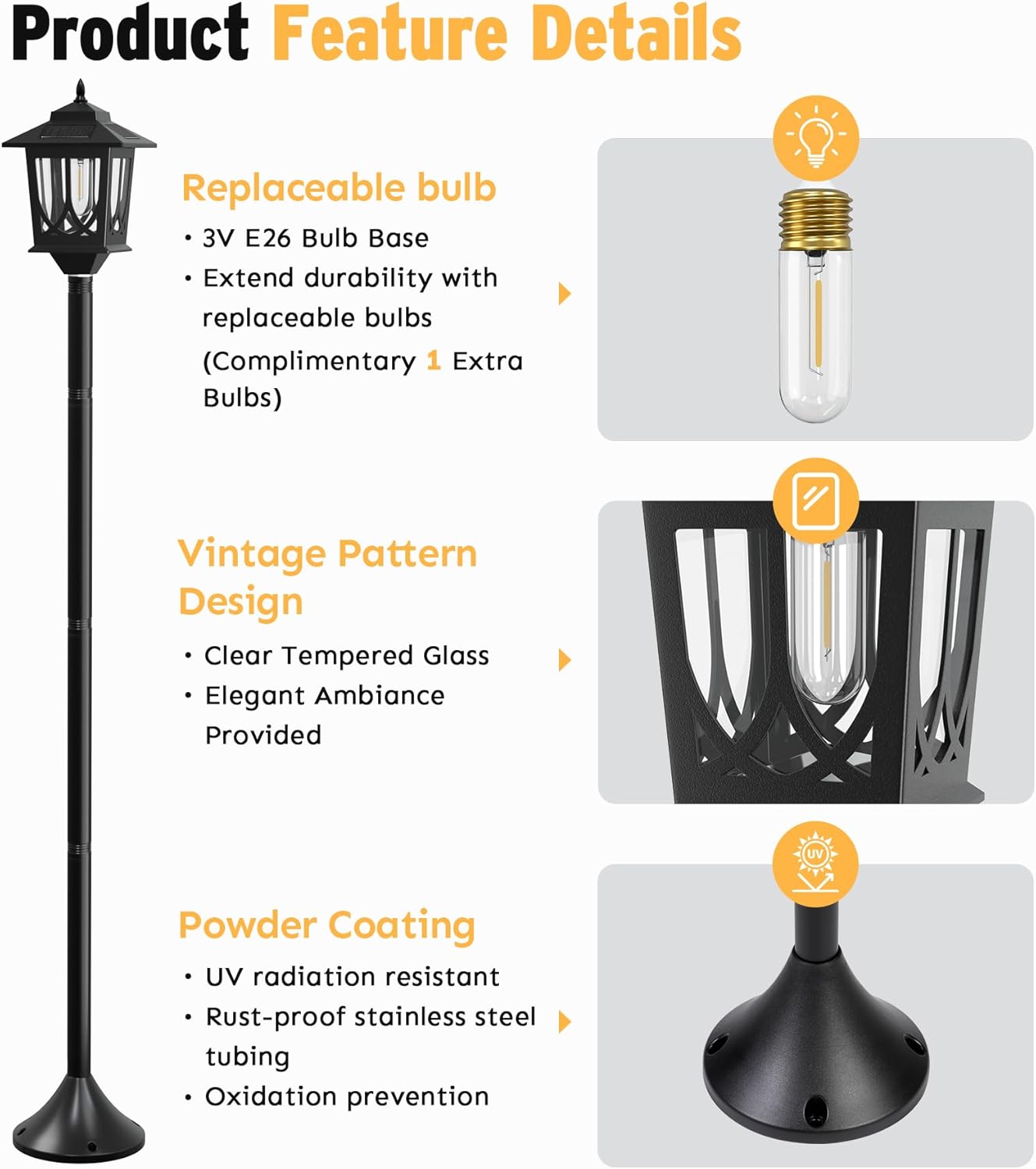 63" Waterproof Solar Lamp Post Light 2 Pack - Outdoor Patio & Porch Decor, Warm White