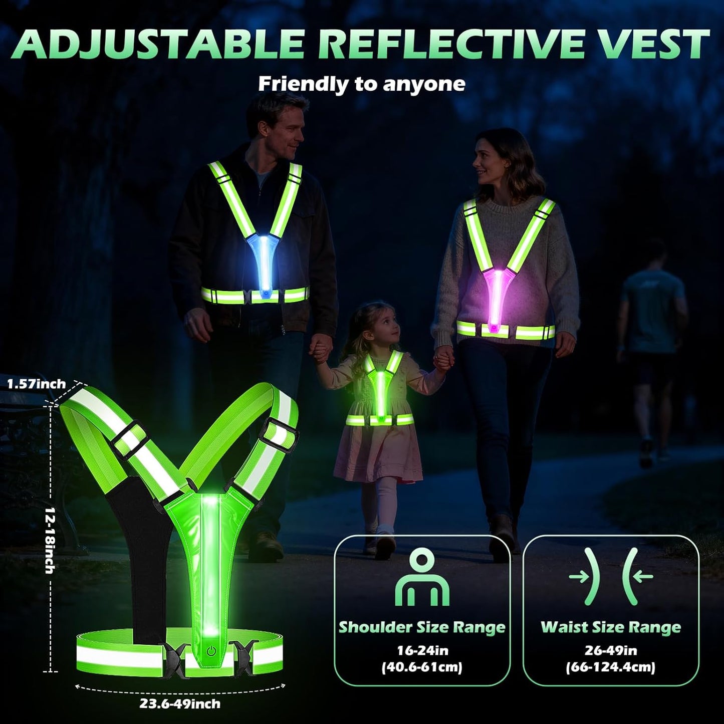 Skiennix LED Reflective Running Vest - Rechargeable Light Up Vest with 3 Modes & 5 Colors for Safety