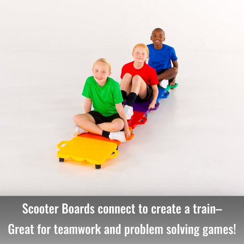 Cosom Scooter Board, 16 Inch Children's Sit & Scoot Board with 2 Inch Non-Marring Nylon Casters & Safety Guards for Physical Education Class, Sliding Boards with Safety Handles, Blue