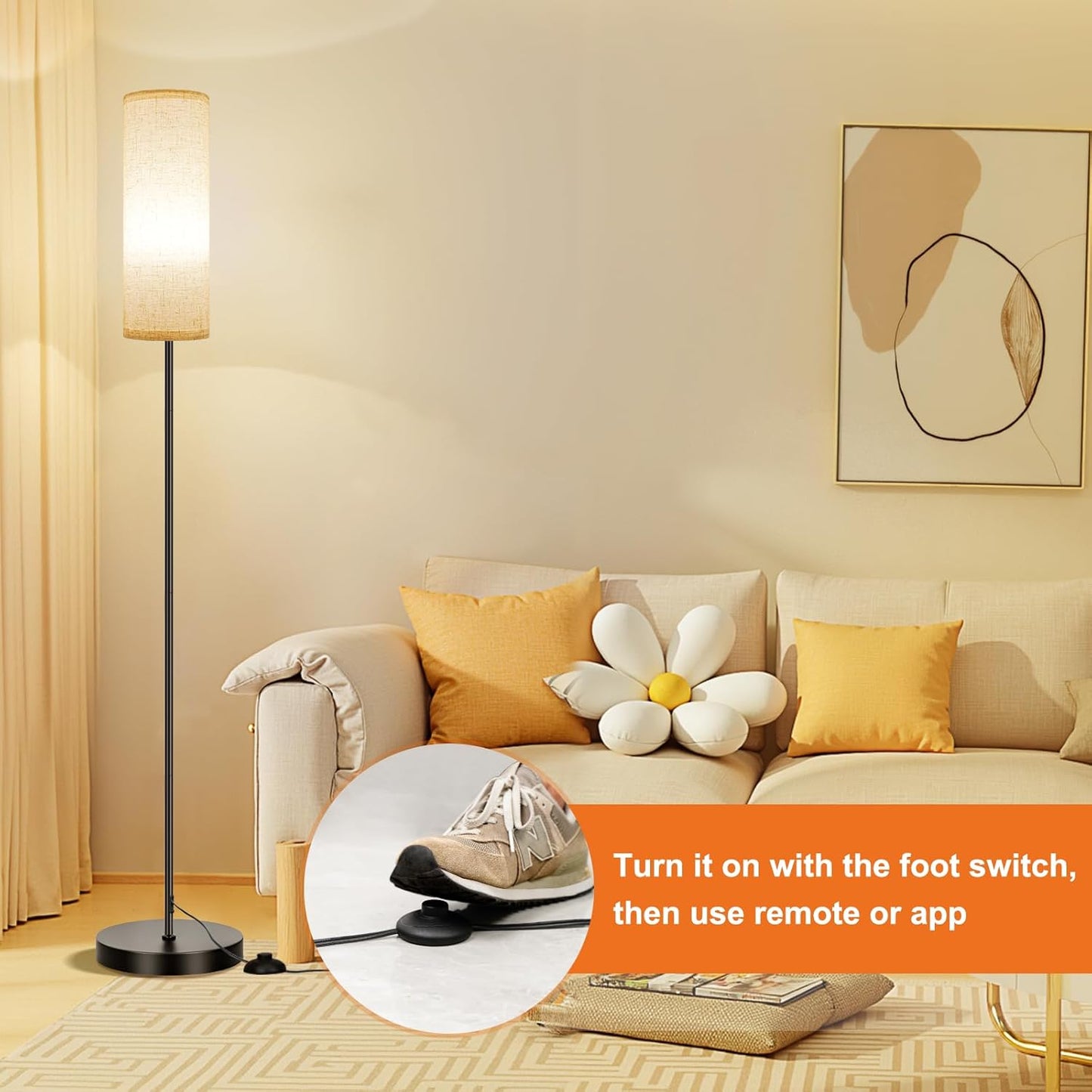 Modern Dimmable Floor Lamp with Remote - RGB Smart Bulb for Living Room, Bedroom & Office