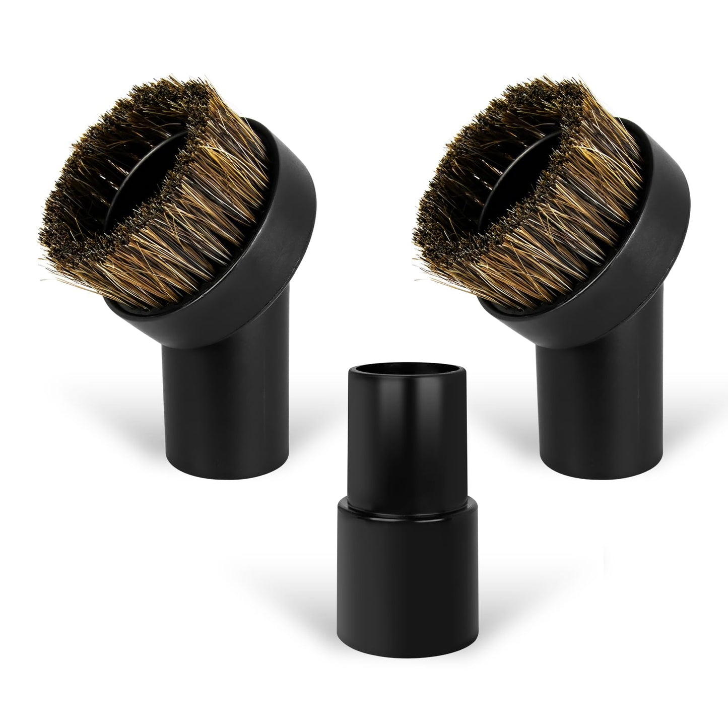 3PCS Horse Hair Brush Vacuum Attachment Set - Black Round Horse Hair Vacuum Attachments & Brushes - Shop Vac Brush Attachment for Most Vacuum Cleaners Accessories - 1 1/4" Vacuum Attachments Included