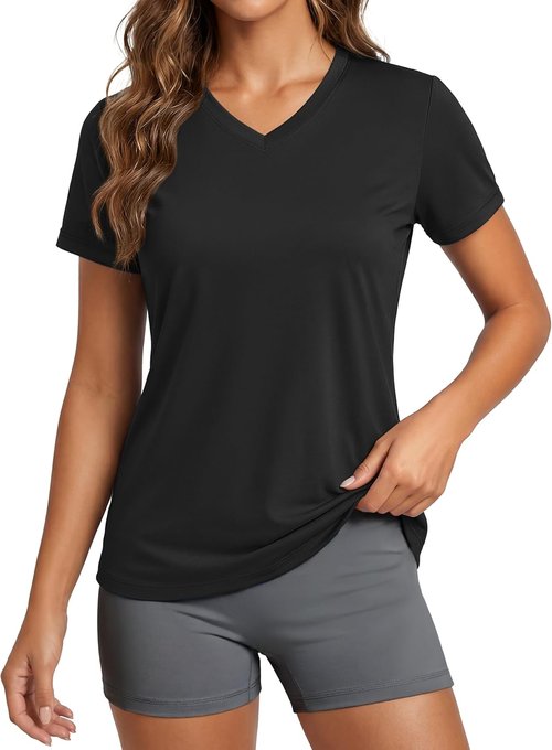 MAGCOMSEN Women's Athletic V-Neck Workout Top - Quick Dry, Moisture-Wicking, UPF 50+ | Perfect for Gym Use