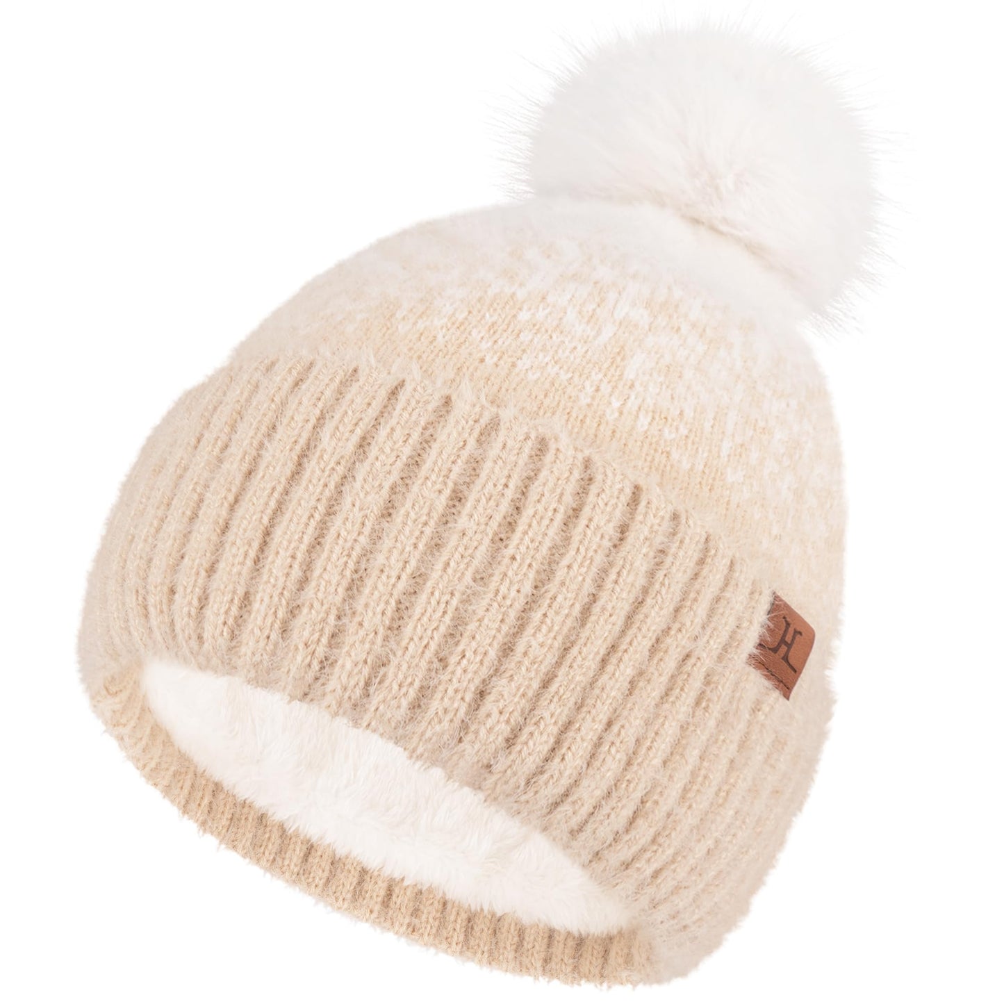 FZ FANTASTIC ZONE Womens Winter Hats Warm Knit Fleece Lined Cap Pompom Beanie Hats for Women Cold Weather Dark Green White