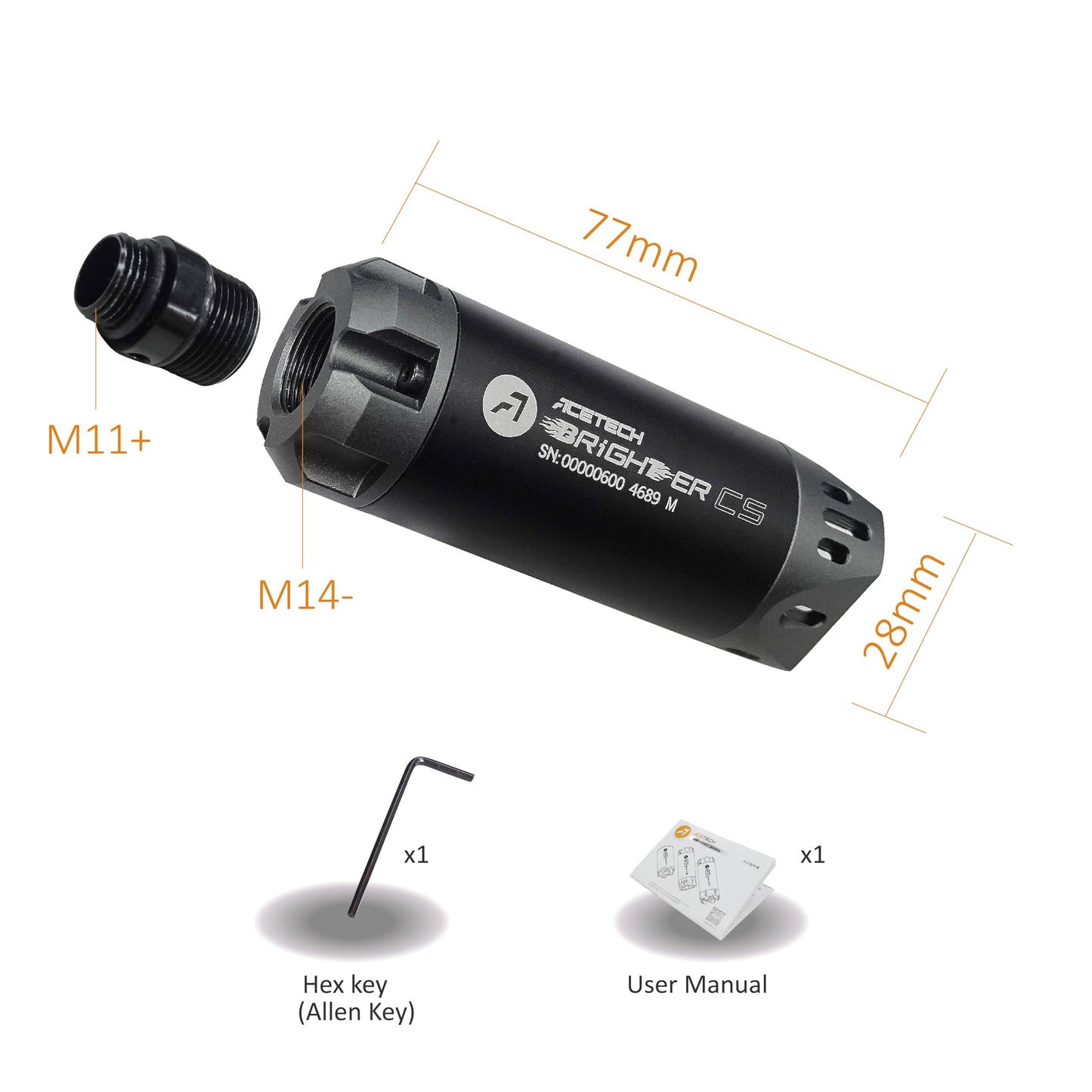 ACETECH Airsoft Pistol/Riffle Tracer Unit Brighter CS 14mm CCW Negative Thread with M14- to M11+ Adaptor Green/Gel BB LED Beam Lighting Effect (Space Mix)