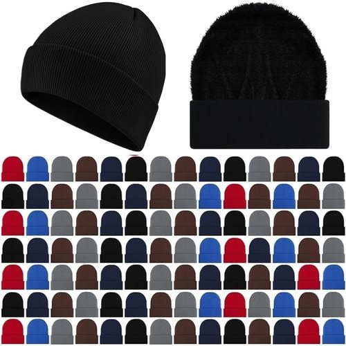 Chicingyou 120 Pcs Bulk Men Knitted Hats with Fleece Lining for Charity Homeless Donations, Unisex Beanies Winter Warm Hats(Classic)