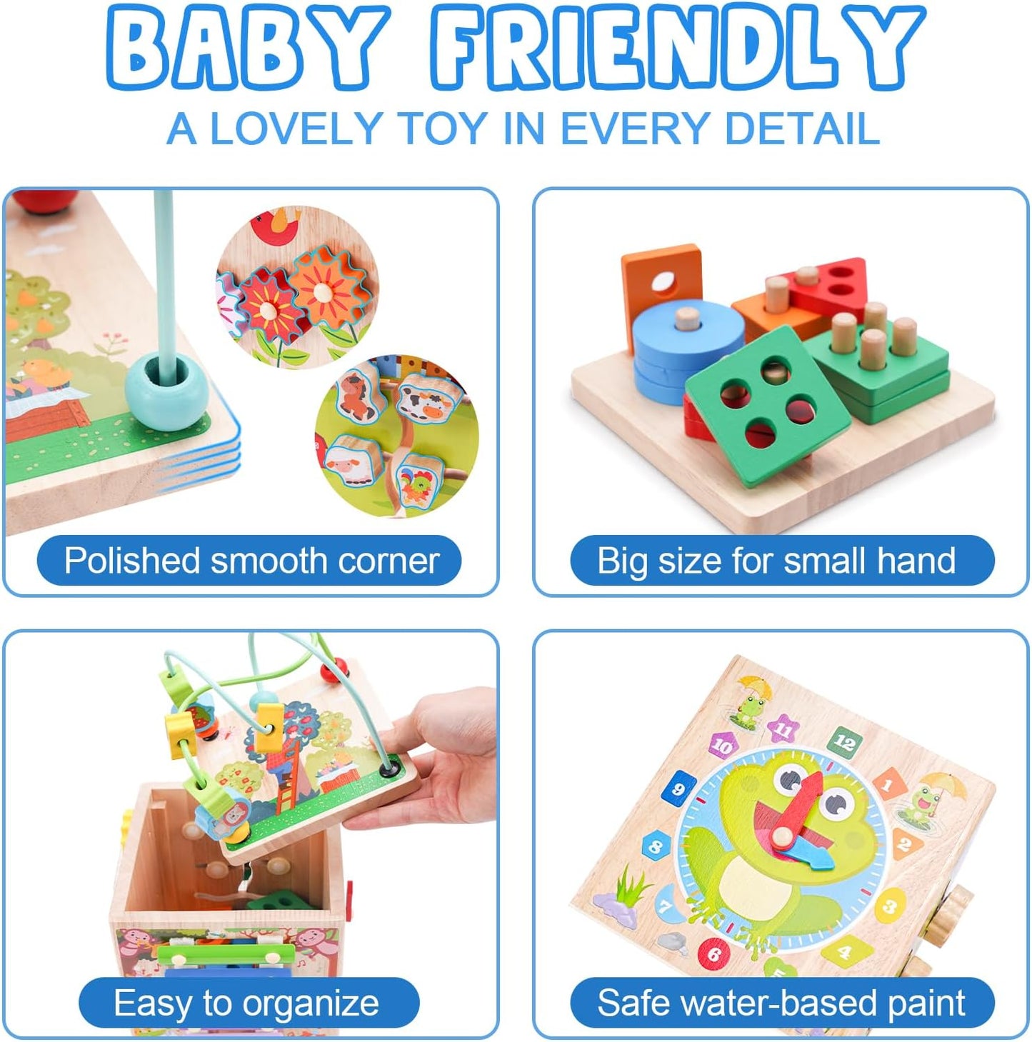 Wooden Activity Cube - Montessori Educational Toy for Toddlers 1-3 Years | Perfect 1st Birthday Gift (Pink)