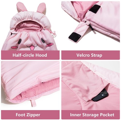 BISINNA Kids Sleeping Bag for Boys Girls with Pillow 3 Season Camping Sleeping Bag Portable for Children Hiking Backpacking Indoor Outdoor