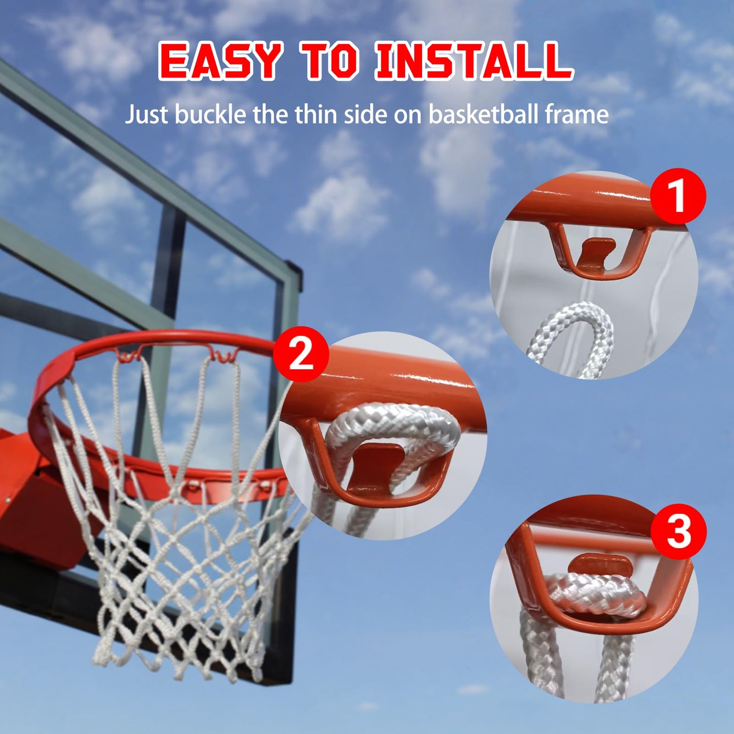 2 Pcs Red White Blue Basketball Nets – Heavy Duty All-Weather Anti-Whip Basketball Hoop Net Replacement, 12 Loops, Fits Indoor/Outdoor Rims, Basketball Accessories, Rim Not Included