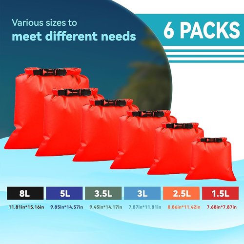 Dry Bags Waterproof by Skiennix - Lightweight 6PCS Set for Kayaking, Hiking & Camping