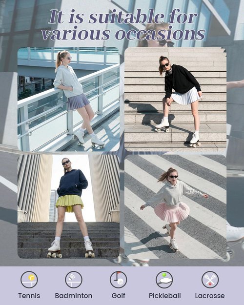 Women's Pleated Skort - High-Waisted, Built-in Dual-Pocket Shorts, UV Protection for Tennis & Daily Wear Bright White