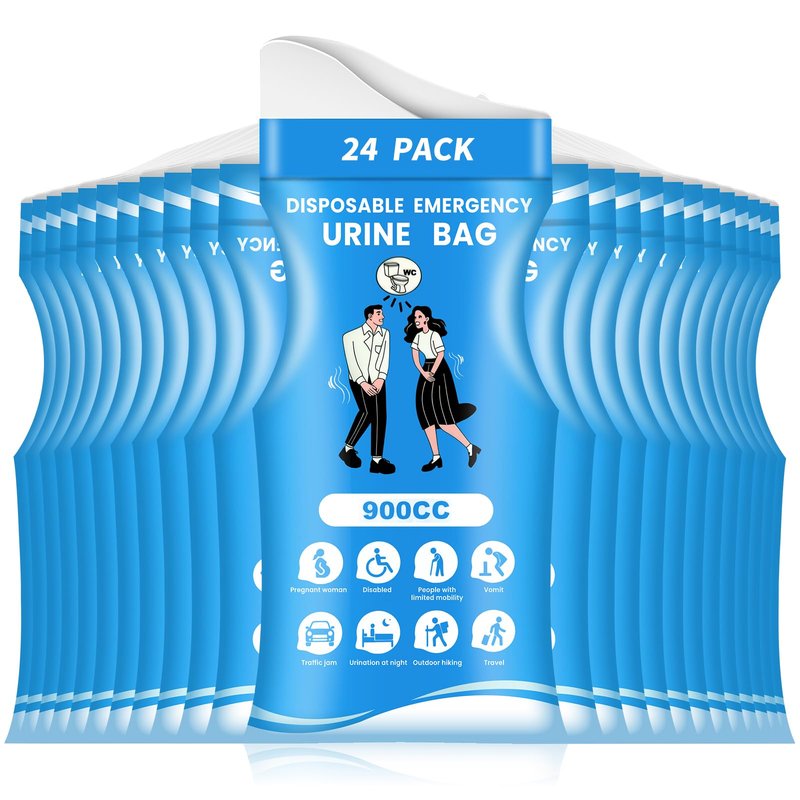 Karuzka 12/24 Pcs Disposable Urine Bags, 3rd Generation 900ML Emergency Portable Pee Bags for Travel for Men/Women, Unisex Leakproof Urinal Bag, Odorproof Urinal Bag Vomit Bags for Hiking Traffic Jam