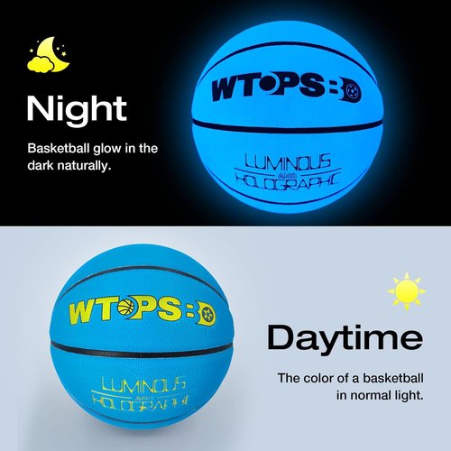 Glow In The Dark Basketball - Luminous Blue PU Leather | Includes Pump & Bag, Sizes 5/6/7