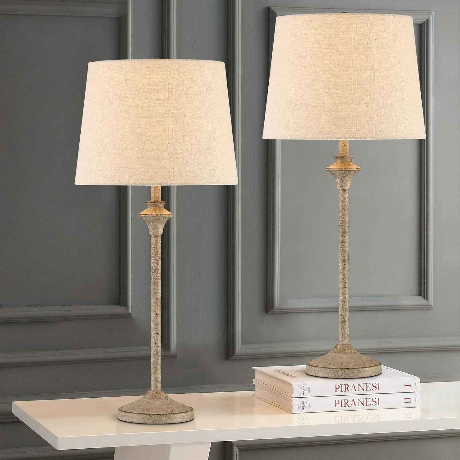 Brass Gold Table Lamps Set of 2 - 26" Modern Buffet & Nightstand Lamps for Living Room, Bedroom, Office