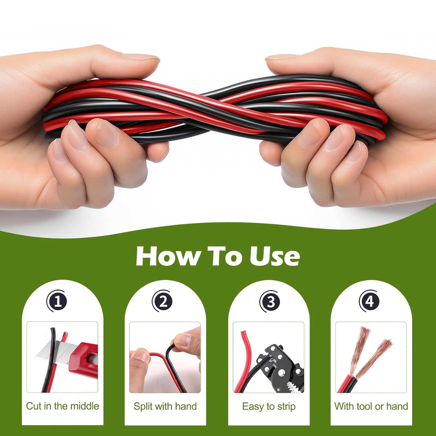 TYUMEN 14/2 Gauge Electrical Wire - 100FT Flexible Hookup Cable for LED Strips | 12V/24V DC
