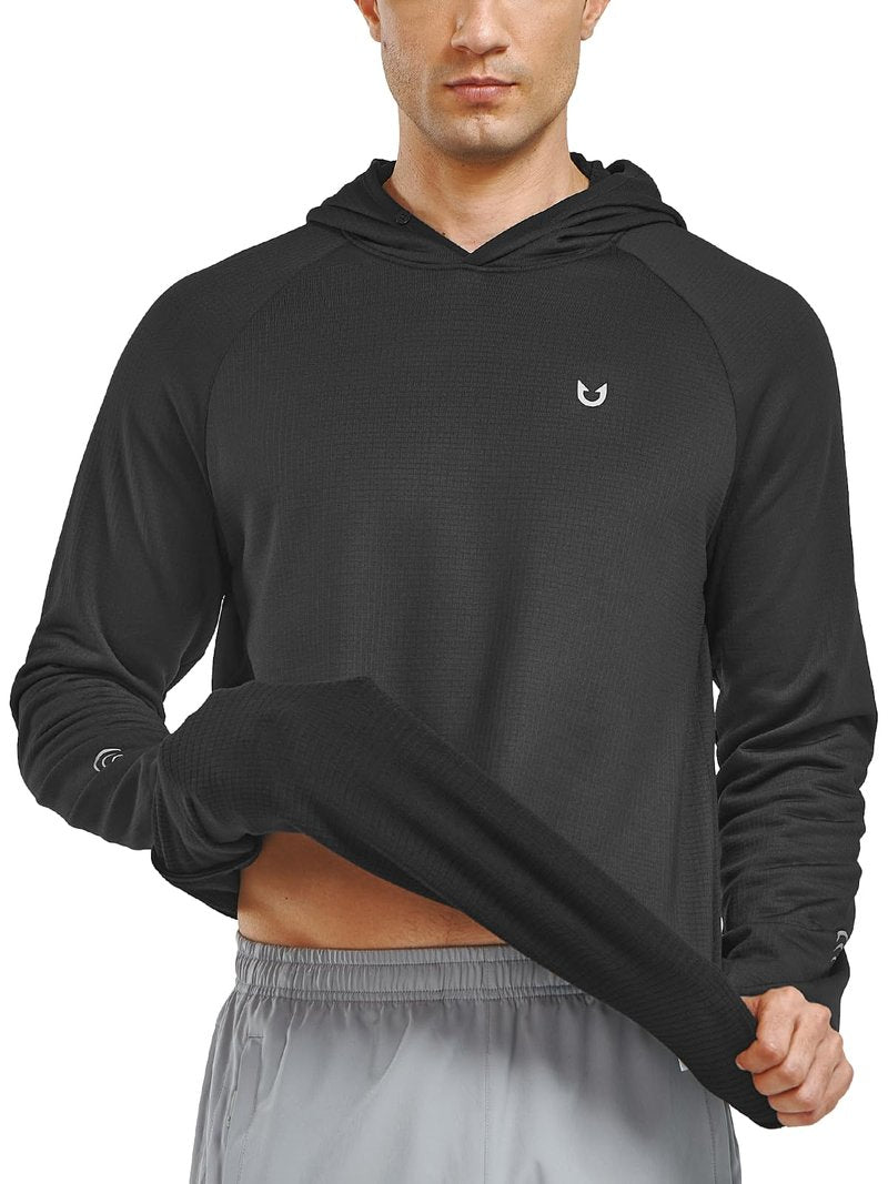 NORTHYARD Men's Running Hoodie Lightweight Fleece Workout Gym Hooded Sweatshirts Long Sleeve Cold Weather Golf Pullover BLACK L