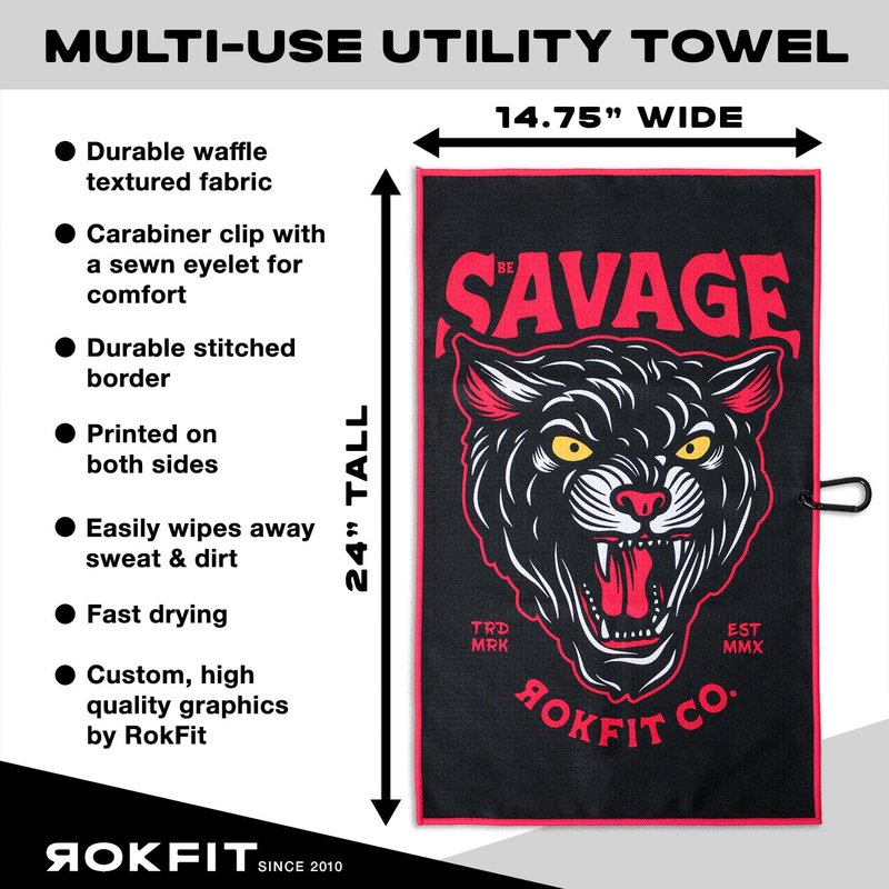 RokFit Gym & Golf Towel – Multi-Use, Quick-Dry, Durable Utility Towel with Bold Graphic and Carabiner Clip (Tattoo Flash Pattern)