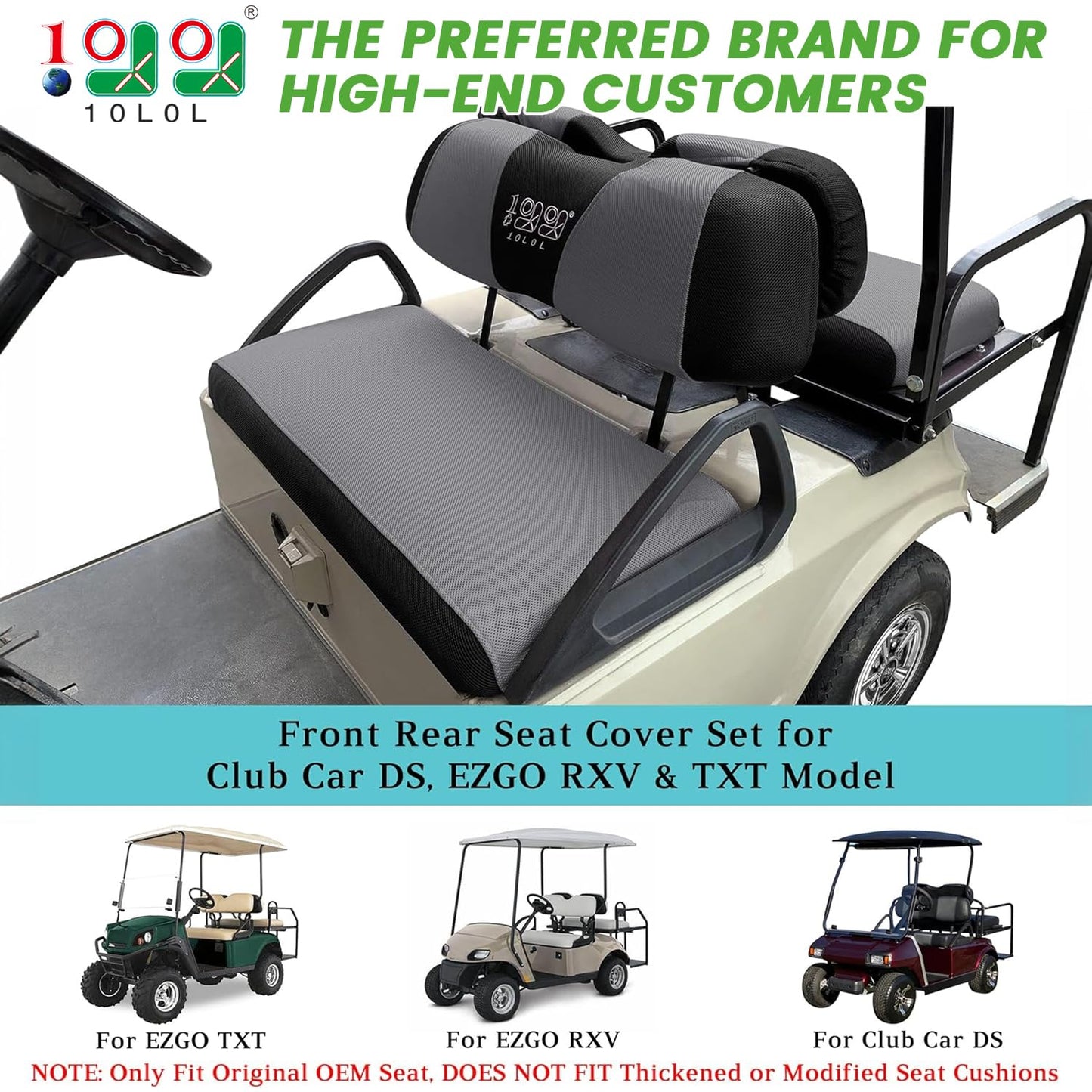 10L0L Golf Cart Front and Rear Seat Cover Set for EZGO TXT RXV 4 Passenger Models Bench Seat Covers Kit Breathable Washable Polyester Mesh Cloth Gray Black Beige Red (S+XS)