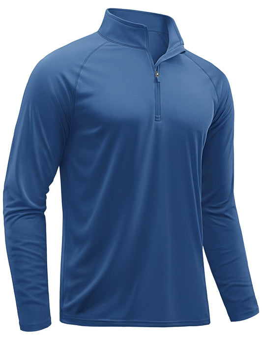 TACVASEN Sun Protection Shirts for Men Long Sleeve 1/4 Zip Outdoor Athletic Performance Workout Shirt for Men Quick Dry Fit Sports Shirts Blue Grey M